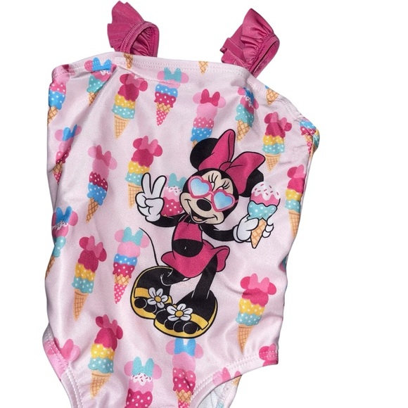 Minnie Mouse pink ruffle bathing suit swimsuit 24m Disney jr. ice cream like new - Picture 2 of 4